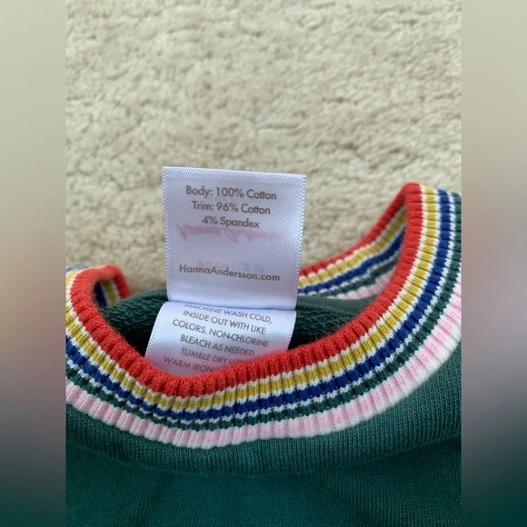 Hanna Andersson Size 90, 3T, Juniper Rainbow Cuff Knit Dress In French Terry - Picture 4 of 6